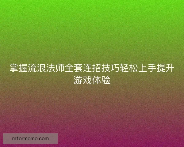 掌握流浪法师全套连招技巧轻松上手提升游戏体验