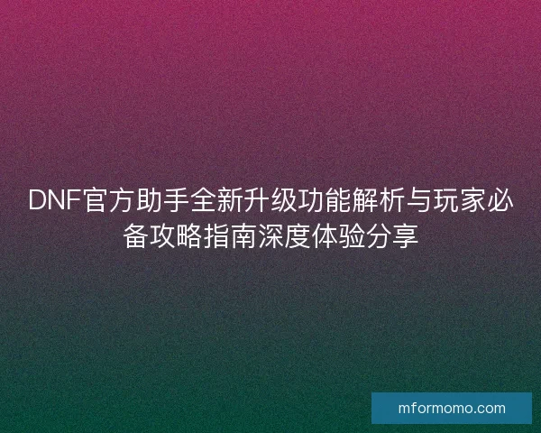 DNF官方助手全新升级功能解析与玩家必备攻略指南深度体验分享